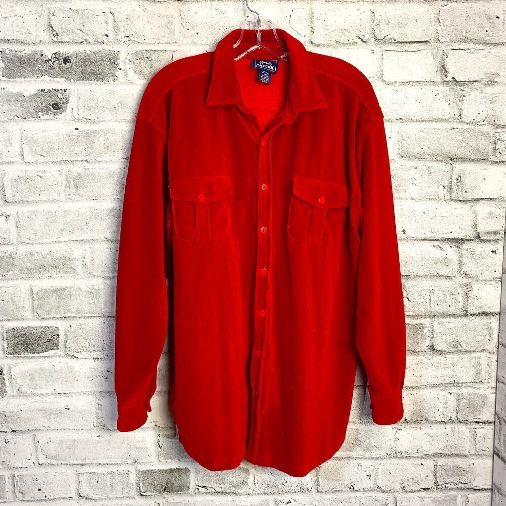 Vintage 90s Red Velvet Corduroy Button Up Casual Oversized Shirt Shacket
